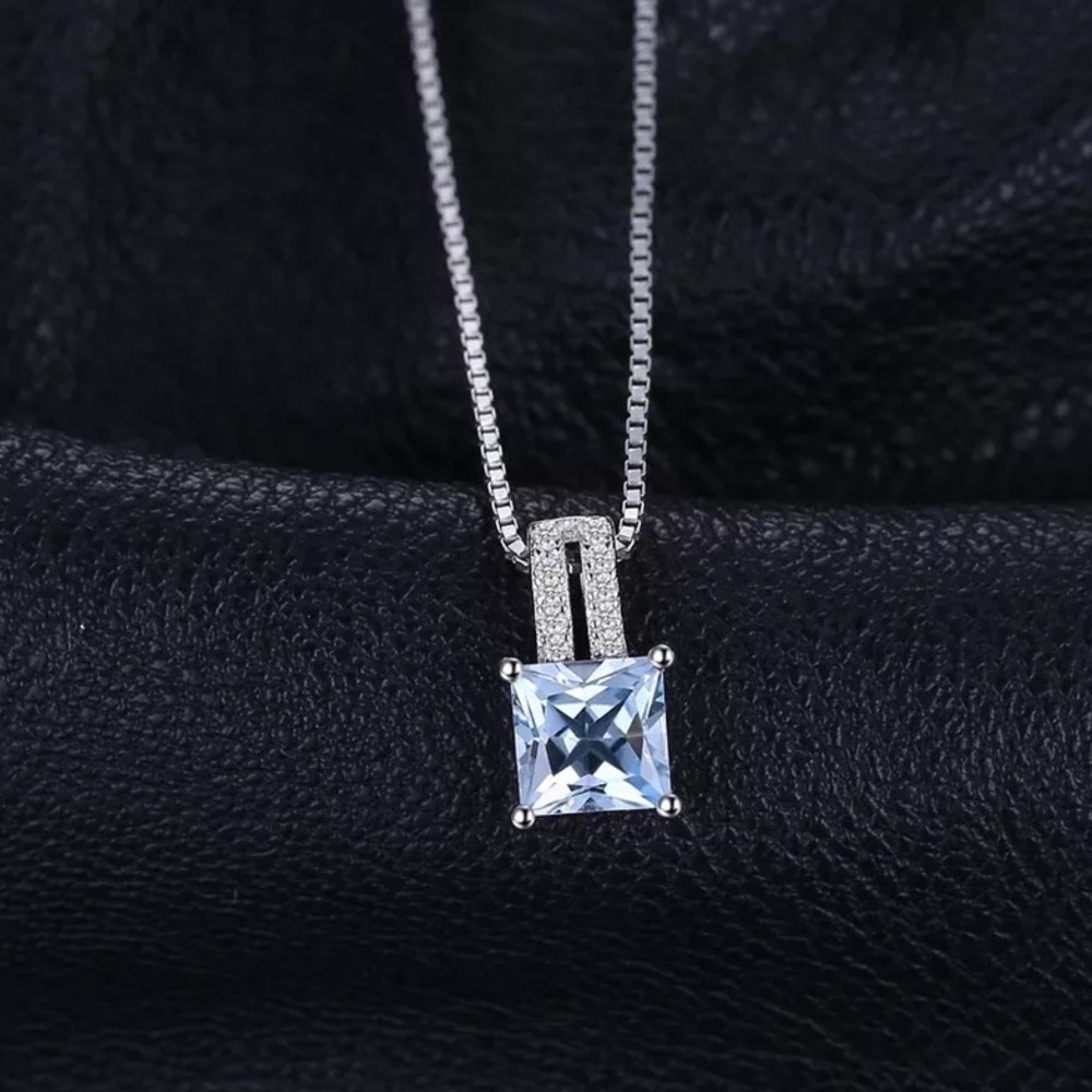 1.2ct Princess Cut Sky Blue Topaz 925 Sterling Silver Pendant Necklace